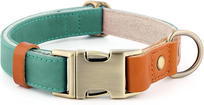 Plutus Pet Genuine Leather & Hemp Dog Collar – Adjustable Heavy Duty Pet Collar with Quick Release Metal Buckle, Soft & Stylish for Puppy and Small, Medium, Large Dogs (Green, S)
