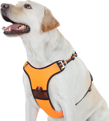No Pull Dog Harness with 3 Snap Buckles,No Choke Front Lead pet Harness Reflective and Adjustable Soft Padded Vest for Small Medium Large Dog (Orange, Extra Large)