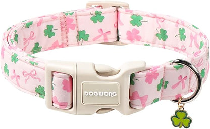 DOGWONG Cute St. Patrick Dog Collar, Clover Pink Collar for Medium Dogs Spring Female Dog Collars Adjustable Heavy-Duty Dog Collars Pet Gift