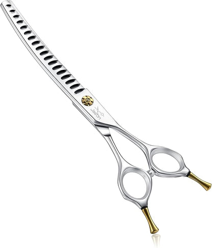 JASON Dog Scissors for Grooming - 7" Up-curved Chunker Shears with 65%-70% Thinning Rate, Professional Japanese 440C Stainless Steel Dog Grooming Chunkers with Adjustable Screw (18 Teeth, Silver) Gift