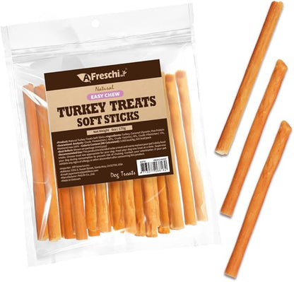 A Freschi srl Soft Turkey Dog Treats, USA-Sourced Trukey, All-Natural, Hypoallergenic, High-Protein, Low-Fat, Healthy & Easily Digestible, Puppy & Training Snack, Stick 6oz