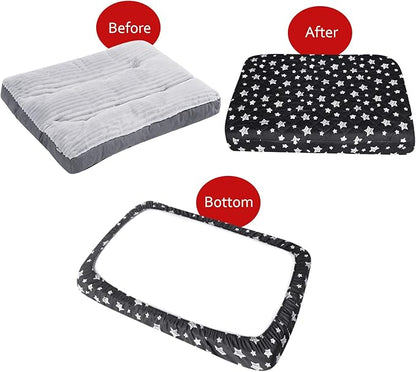 Waterproof Dog Bed Covers Replacement Washable Pet Hair Easy to Remove, Noiseless Quilted Puppy Pet Bed Cover Lovely Black Star Print 16x25 Inches, for Dog/Cat, Cover Only