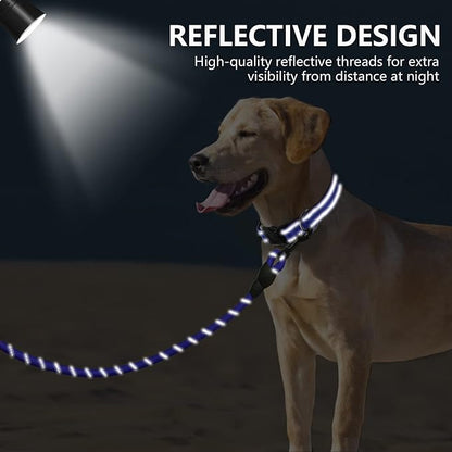 Dynmeow Reflective Dog Collar and Leash Set, 6FT Strong Climbing Rope Leash with Padded Handle, Adjustable Pet Collar with Soft Neoprene Padding for Medium Large Dogs, Navy-Blue, M