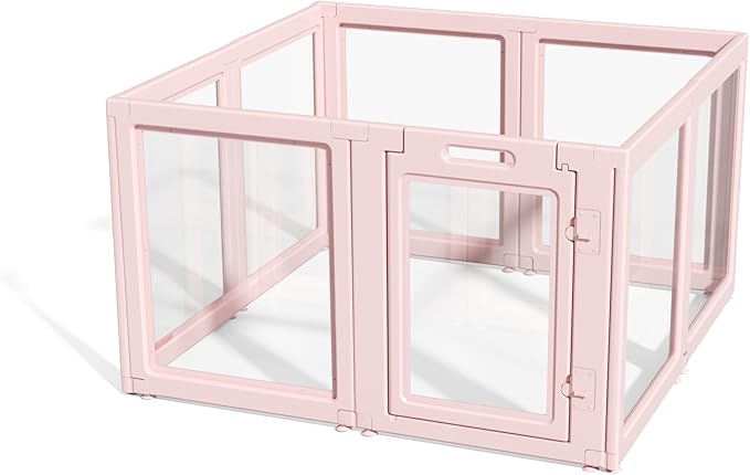 LoveTail DIY Clear Acrylic Dog Playpen House,Quick Easy Assembly and Disassembly,Strong Floor Suction,Indoor and Outdoor Use,Easy Cleansing Puppy Fence (Skin Pink, 30.3" H, 8PCS)