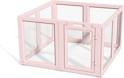LoveTail DIY Clear Acrylic Dog Playpen House,Quick Easy Assembly and Disassembly,Strong Floor Suction,Indoor and Outdoor Use,Easy Cleansing Puppy Fence (Skin Pink, 30.3" H, 8PCS)