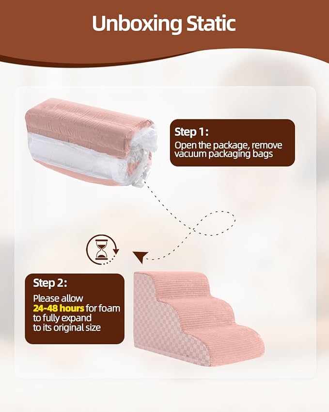 Dog Stairs Ramp for Couch 15.7”H, 3-Step Pet Stairs for Small Dogs with High Density Foam, Dog Slope Stairs with Durable Non-Slip Bottom for Puppy Pink