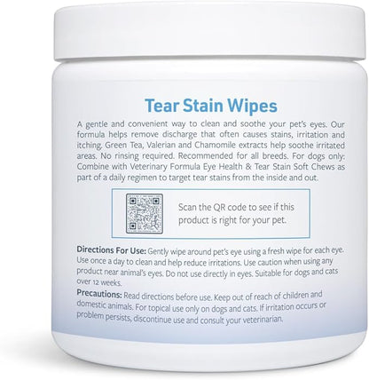 Veterinary Formula Smart Coat Complex Eye + Face Wipes for Dogs & Cats, 100 ct – Gently Remove Tear Stains, Clean Facial Fur & Eye Discharge, Fragrance-Free, Pre-Moistened