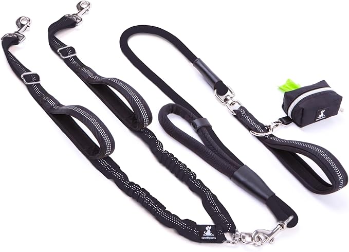 Premium Double Leash for Two Dogs – Shock Absorbing Anti Pull Double Lead for Medium & Large Breeds with Adjustable Dual Leash Attachment for 2 Dogs