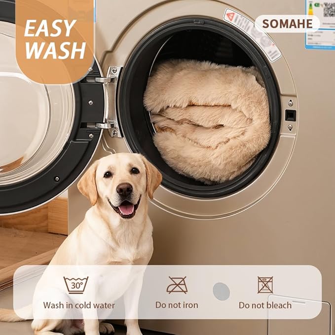 SOMAHE Self-Warming Dog Bed, Plush Faux Fur Mat with Anti-Slip Bottom, Ultra Soft Heated Pet Bed for Medium Large Dogs, Cozy Fluffy Pad for Carriers Couch Crate, Machine Washable, 35 x 27 Inch Coffee
