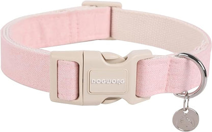 DOGWONG Cotton Hemp Pink Dog Collar Adjustable Soft Natural Fabric Pet Collar Cute Wedding Puppy Necklace for Small Medium Large Dogs