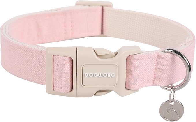 DOGWONG Cotton Pink Dog Collar Adjustable Soft Natural Fabric Pet Cute Wedding Puppy Necklace for Medium Large Dogs