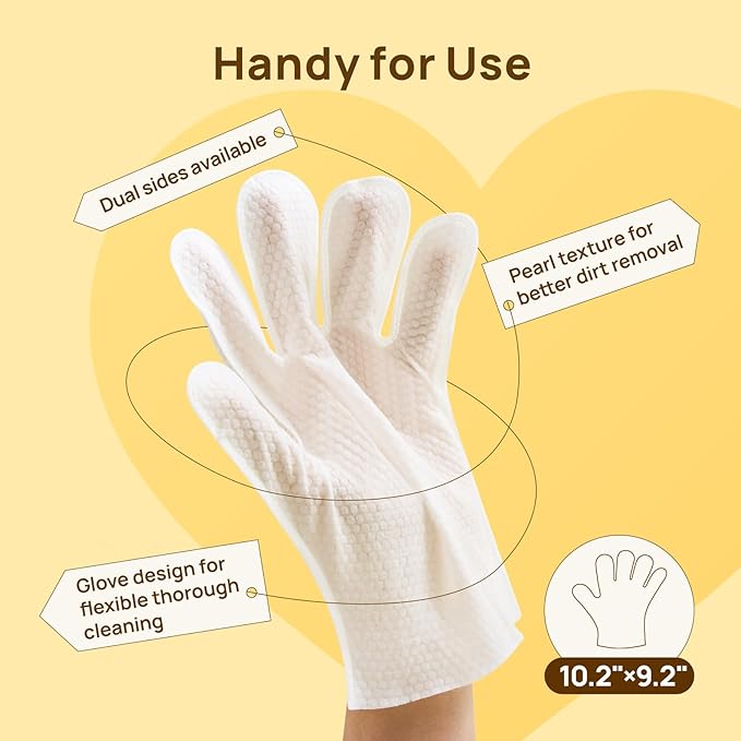 HICC PET Cleaning Deodorizing Glove Wipes for Dogs & Cats, Vet Recommended Hypoallergenic Hydrating & Nourish Fur Pet Grooming Glove Wipes, Pet Bathing Wipes for Horse Coat Care, 6pcs Rose Scent