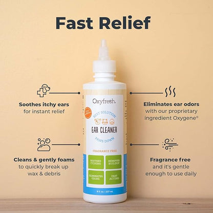 Oxyfresh Advanced Pet Ear Cleaner - Best Dog and Cat Ear Cleaning Solution - Helps with Yeast, Wax, Dirt & Itchy Ear Canal - Cleaning, Soothing, & Sting-Free Dog Ear Wash & Cat Ear Rinse - 8oz