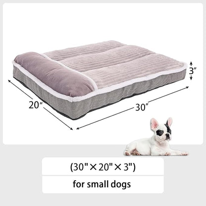 Dog Bed for Large Dogs, Dog Mattress with Pillow for Crate Kennel, Sofa pet Bed, Super Soft pet Bed for Medium, Jumbo, Small Dogs Breeds Grey, Medium:(30”x20 x3)
