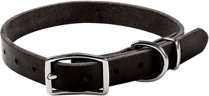 ADITYNA Black Leather Dog Collar for Small Dogs - Classic, Soft, Strong, Heavy Duty, Handmade Top-Grain Leather - for Walking, Training, and Hiking