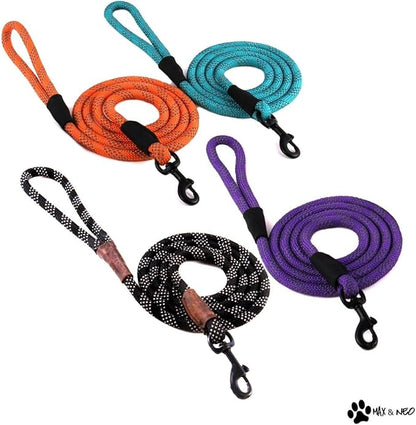 Max and Neo Rope Leash Reflective - 6 FT x 1/2" (Black, Donates to Dog Rescue)