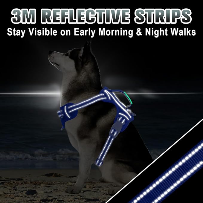 BARKBAY No Pull Dog Harness Large Reflective Dog Harness with Front Clip and Easy Control Handle for Walking Training Running with ID tag Pocket(Sapphire Blue,XL)
