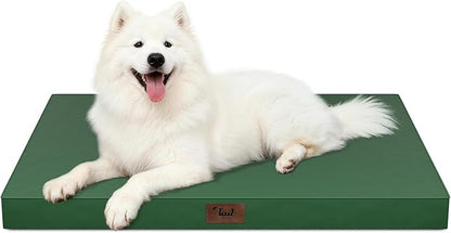 Tail Stories Outdoor Large Washable Dog Bed, Orthopedic Egg Crate Foam Dog Crate Mat for Large Dogs with Removable Oxford Cooling Cover, Dark Green