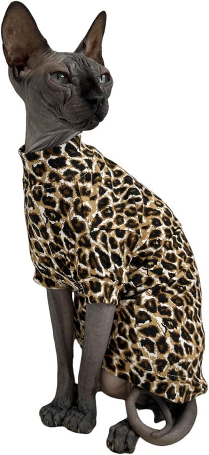 Limited Edition Sphynx Cat Cotton T-Shirts Hairless Cat Sweatshirt Pet Kitten Clothes Round Collar Kitten Shirts Vest Cats & Small Dogs Apparel (Jaguar, S (3.3-4.4 lbs))