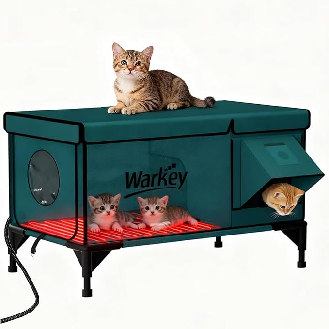 Heated Cat House for Outside Pets in Winter, Heated Outdoor Cat House Weatherproof, Insulated Cat Shelter with Heating Mat (21"*16.5"*22.5")