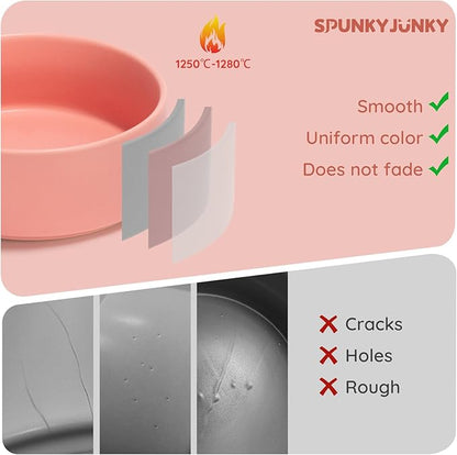 SPUNKYJUNKY 13.5OZ Ceramic Dog and Cat Bowl, Modern Cute Weighted Food Water Bowl for Replacement Pink (1 Pack)