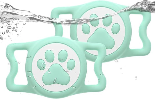 WhoseID IP68 Waterpoof Dog Tag Holder, Stretchy Silicone Full Body Covered tag Holder for Dog Cat Collar Fit All Width Collar (2*Green, 2 Pack)
