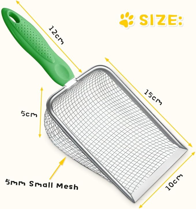 Apidgrowth Metal Cat Litter Scoop,Sturdy Litter Cleaner Corner Shovel,Stainless Steel Mesh Litter Shovel,Easy to Clean Reptile Terrarium Sand Waste(Green)-Christmas