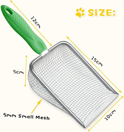 Apidgrowth Metal Cat Litter Scoop,Sturdy Litter Cleaner Corner Shovel,Stainless Steel Mesh Litter Shovel,Easy to Clean Reptile Terrarium Sand Waste(Green)-Christmas