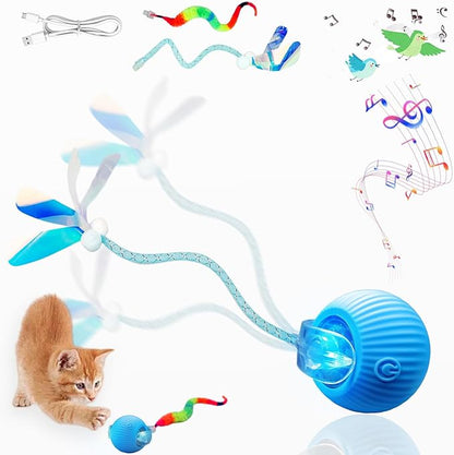 Yaruiguang New Upgraded Cat Ball Toy - Speedy Tail 2.0 Cat Toy, Interactive Cat Toy Ball, Stimulating Toys and Juguetes para Gatos, Cat Toys for Bored Indoor（Sound Switchable） (Blue)