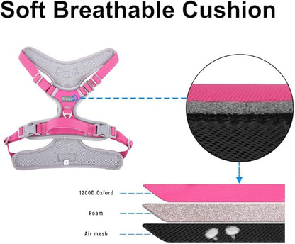 Paawpal Adjustable Dog Harness - No Pull, Reflective, Soft Padded for Small, Medium, Large Dogs - Includes Leash Pink M