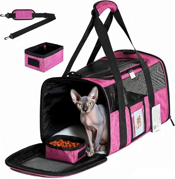 SECLATO Airline Approved Cat Carrier, Soft-Sided Pet Travel Carrier for Cats and Small Dogs up to 15lbs, TSA Approved Under Seat Carrier with Collapsible Bowl, 17x12x11 Inch, Red