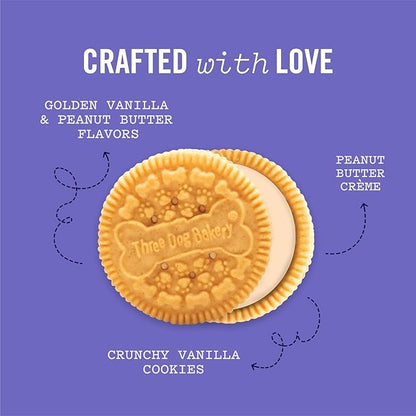 Three Dog Bakery Lick'n Crunch! Golden & Peanut Butter Dog Sandwich Cookies - Crunchy Vanilla & Creamy Peanut Butter Flavored Dog Treats, Cookies for Dogs, Dog Birthday Cookies, Dog Training Treats