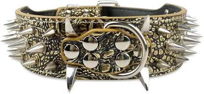 Serijoars Spiked Studded Dog Collar, PU Leather Dog Collar, Adjustable Pet Collars for Medium or Large Breed Pet (S, Gold Brown5)
