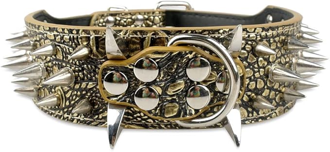 Serijoars Spiked Studded Dog Collar, PU Leather Dog Collar, Adjustable Pet Collars for Medium or Large Breed Pet (XL, Gold Brown5)