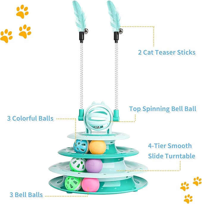 Goosheep Cat Toy Interactive Pet Plaything for Indoor Kitten Interactive Kitty Puzzle Ball with 2 Cat-Tease (Green)
