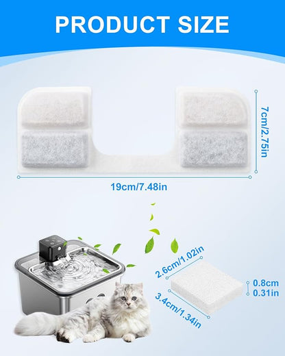 MyfatBOSS 8 + 8 Pack Cat Water Fountain Filter Replacement Compatible with FEELNEEDY Cat Water Fountain FN-W17 3.2L/ 108oz, Cat Fountain Filter, Pet Water Fountain Filters, Filters and Sponges