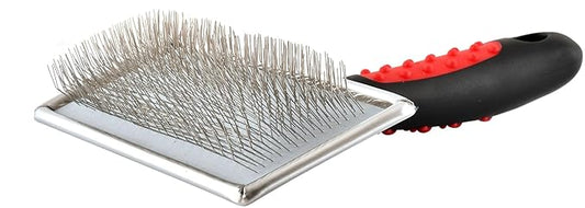 Jeffers Non Slip Slicker Pet Grooming Brush – Soft Pins, Red & Black Handle – Detangling Grooming Tool for Dogs & Cats with Short, Long, Thick & Curly Coats – Easy Grip Pet Comb - Large Size