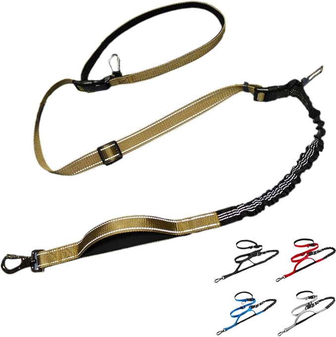 Dog Leash, Hands Free - 6-in-1 Reflective Bungee Leash Design for Large & Medium Dogs, Adjustable Nylon Belt for Running, Hiking & Daily Walks (Khaki)