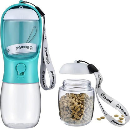 Cibaabo Dog Water Bottle with Food Container, Travel Puppy Water Bowl, Portable Pet Dispenser, Dog Stuff Accessories Items, Puppy Essentials Necessities for Yorkie Chihuahua Cat Walking and Hiking