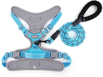 Paawpal Adjustable Dog Harness - No Pull, Reflective, Soft Padded for Small, Medium, Large Dogs - Includes Leash Turquoise M