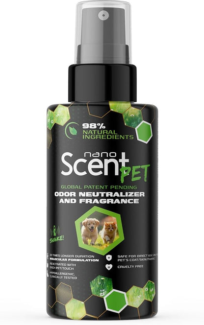 PET Odor Neutralizing Pet Freshening Spray, Nano-Activated, 98% Natural, Alcohol-Free Grooming Spray for Dogs, Cats & Fabrics, Long-Lasting Touch-Release Fragrance - Spring Mist (50mL)