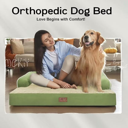 Large Dog Bed Orthopedic Washable - Beds Bolster - Extra Large Big Dogs - Memory Foam Couch Sofa - Waterproof with Removable Cover - Grass Green Dog Bed