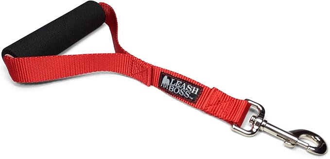Leash Boss Traffic Handler - Short Dog Leash with Traffic Handle for Large Dogs - Great for Double Dog Couplers, Service Dogs, and Training (12 in, Red)