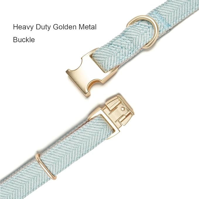 Ewinoom Soft Hemp Dog Collar and Leash Set Adjustable Woven Tweed Dog Collars with Metal Buckle and Lead for Small Medium Large Dogs,Blue
