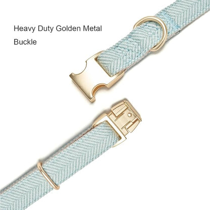 Ewinoom Soft Hemp Dog Collar and Leash Set Adjustable Woven Tweed Dog Collars with Metal Buckle and Lead for Small Medium Large Dogs,Blue