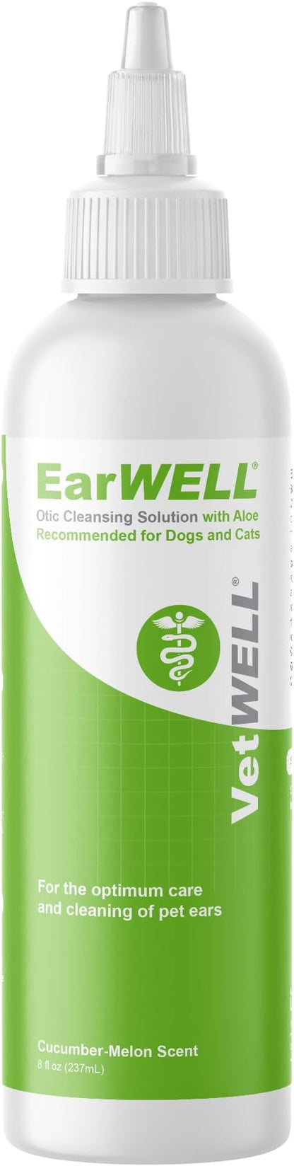 VetWELL Ear Cleaner for Dogs and Cats - Otic Rinse for Infections and Controlling Ear Infections and Odor in Pets - 8 oz (Cucumber Melon)