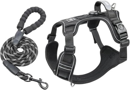 Airtag Dog Harness Chest Plate Reflective No Pull Harness with Leash for Extra Large Dogs (Black, XL)