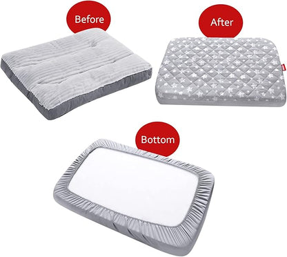 Waterproof Dog Bed Covers Replacement Washable Pet Hair Easy to Remove, Noiseless Quilted Puppy Pet Bed Cover Lovely Grey Star Print 15x20 Inches, for Dog/Cat, Cover Only