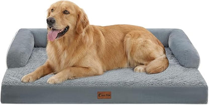 Casa Paw Orthopedic Dog Beds for Extra Large Dogs, Waterproof Egg Crate Foam XL Dog Bed with Sides 41x27Inch, Washable Big Dogs Couch Beds with Removable Cover and Nonskid Bottom, Grey