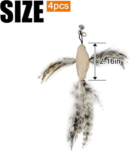 TTcat Feather Cat Toy Attachments,4 Pcs Simulation Flying Birds Refills, Cat Toys Replacement Feathers for Cat Kitten Wand.